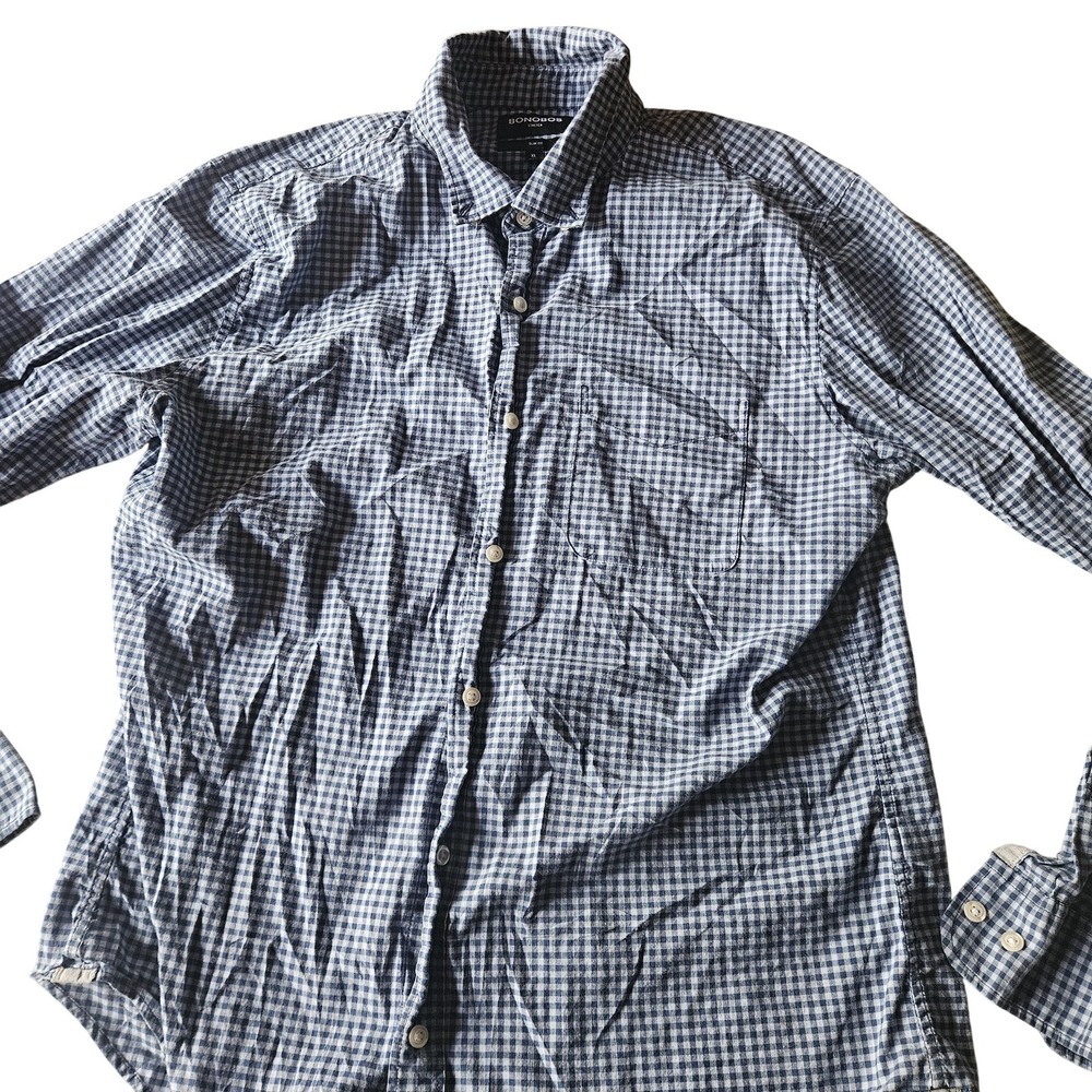 Bonobos Shirt Mens XL Blue Check Stretch Slim Fit Long Sleeve Button Up Casual